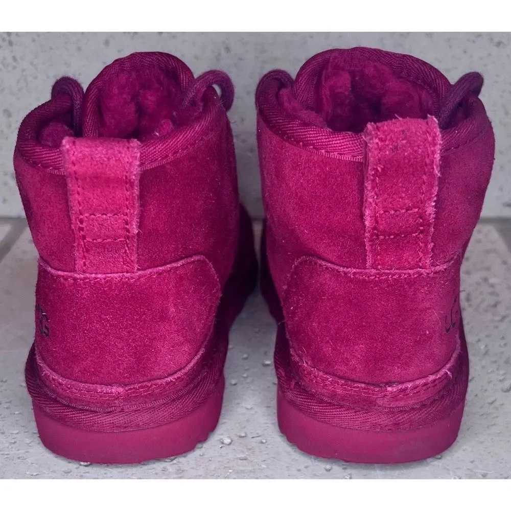 UGG Neubel Kids Red Suede Shearling Chukka Ankle Lace Up Boots Size 13